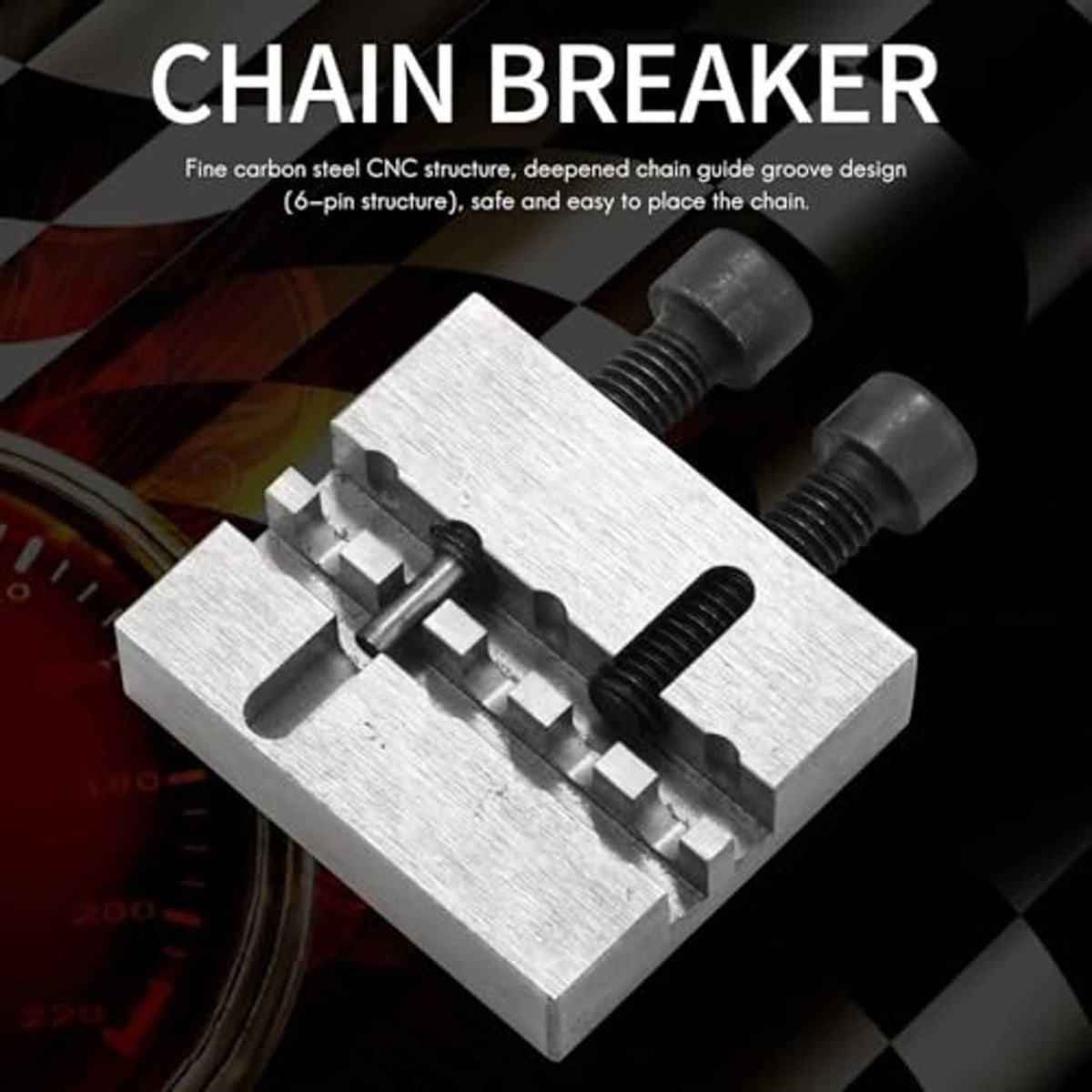 Steel chain breaker tool with central punch pin and chain guide grooves