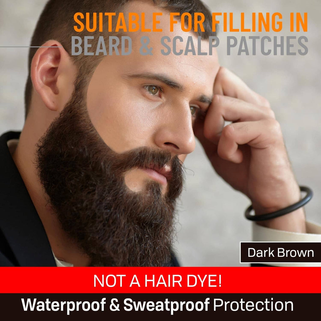 Beard and scalp touch-up with waterproof grooming pencil, hand applying near temple