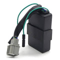 CDI ignition control module with green wiring and gray plug connector, black housing.