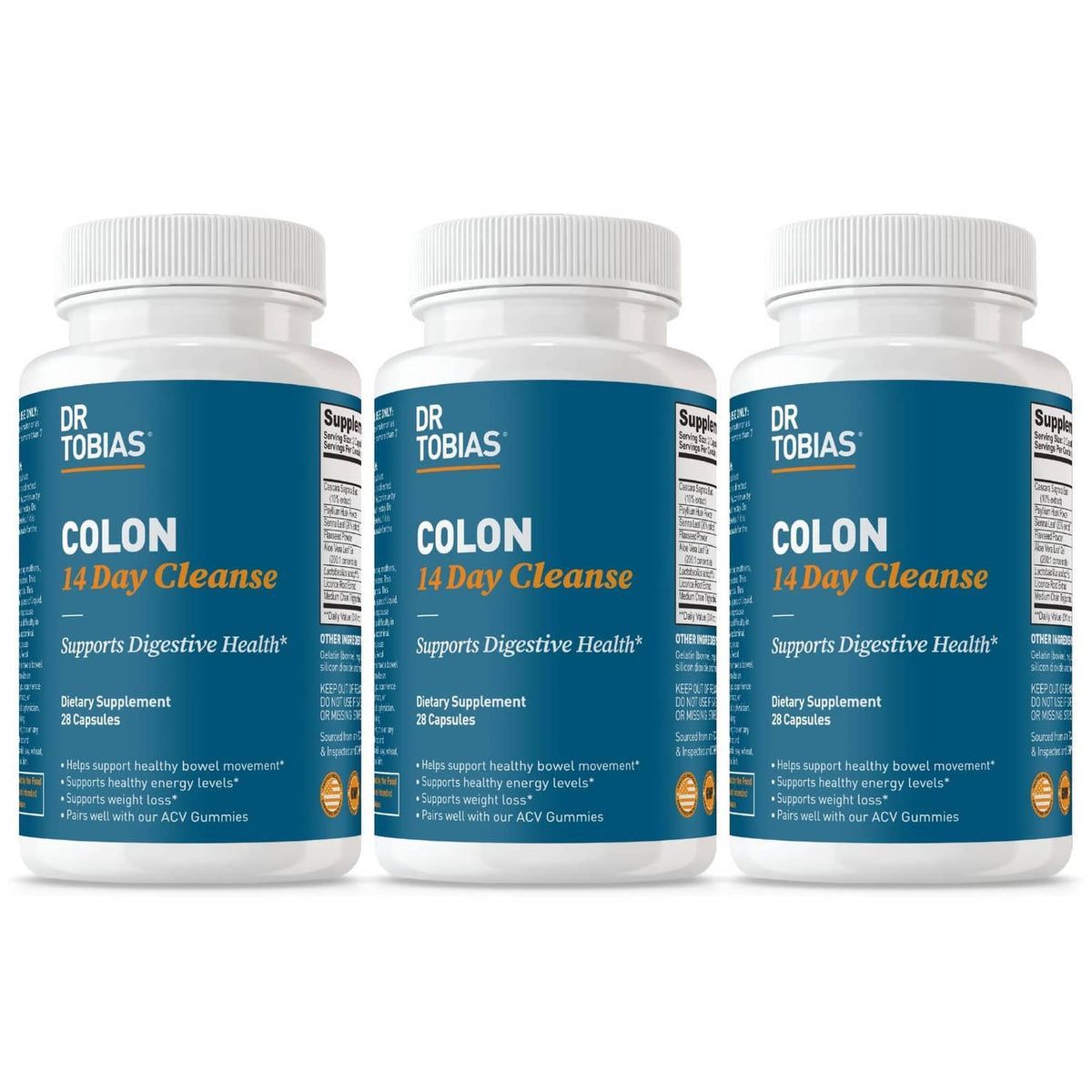 Dr. Tobias Colon 14 Day Cleanse bottles, 3-pack with white caps