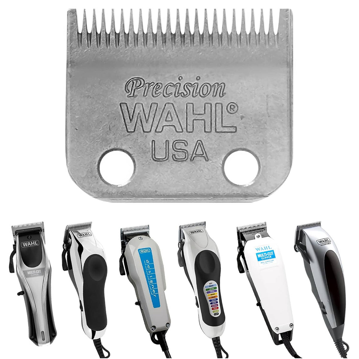 Wahl Precision USA metal clipper blades, silver comb-style cutting teeth