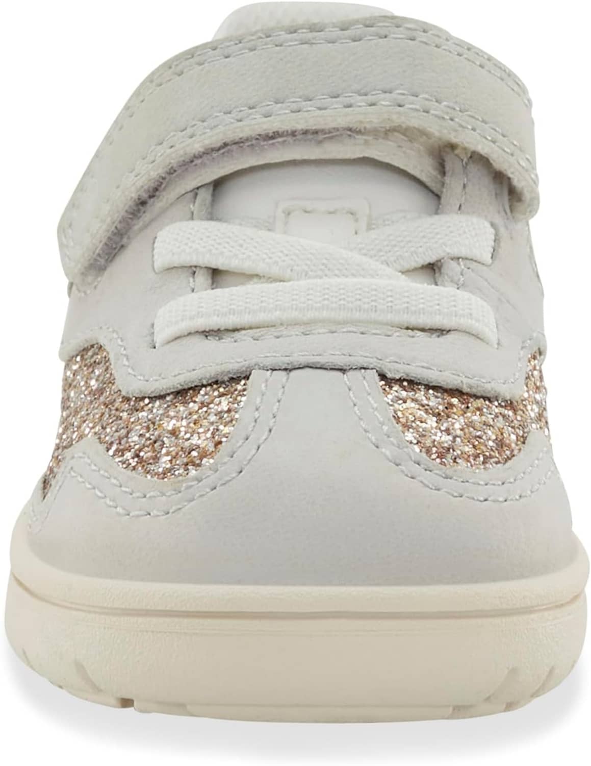 Kids light gray sneaker heel and collar with hook-and-loop strap and laces