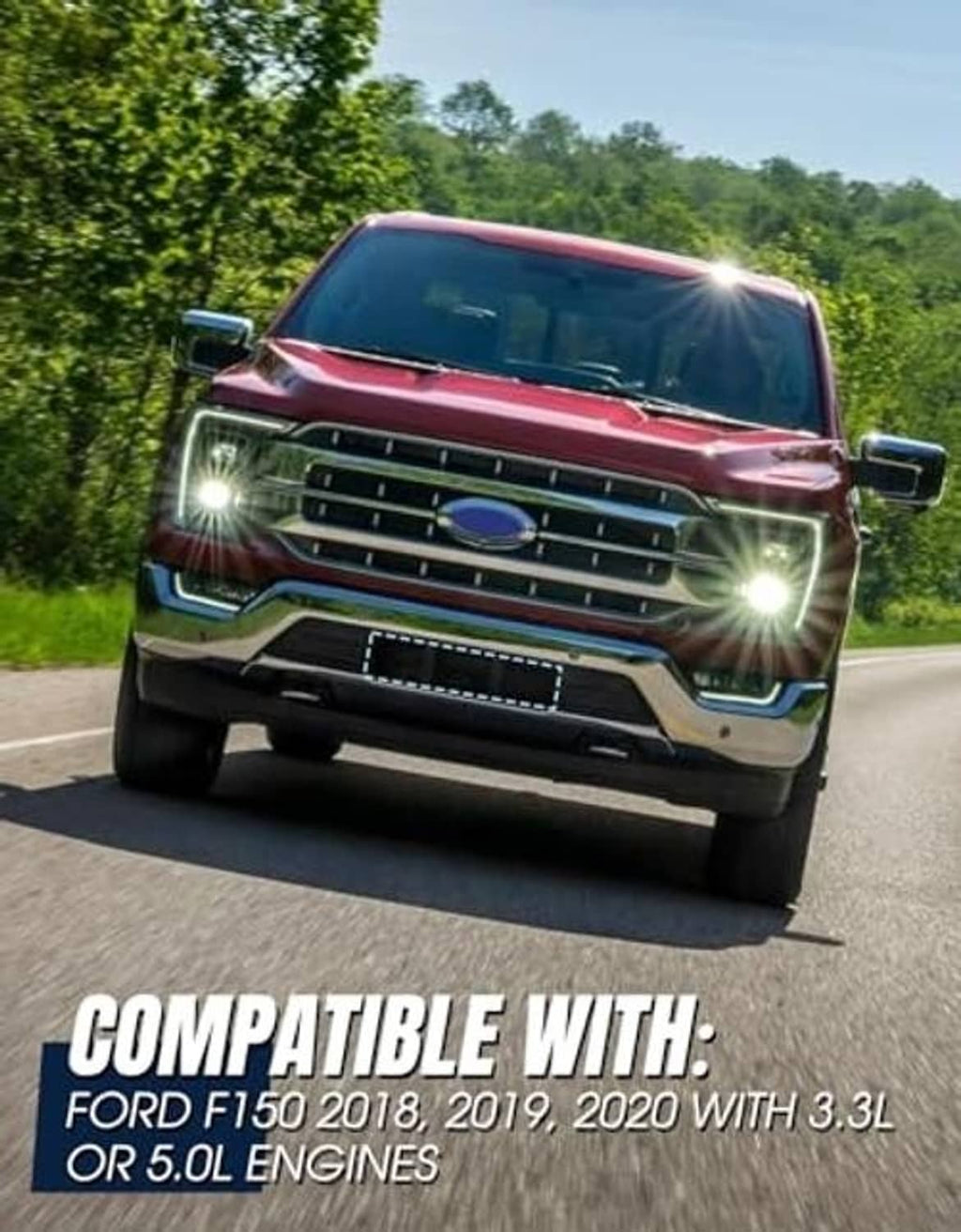 Pickup front view with black lower grille panel trim and rectangular opening inserts