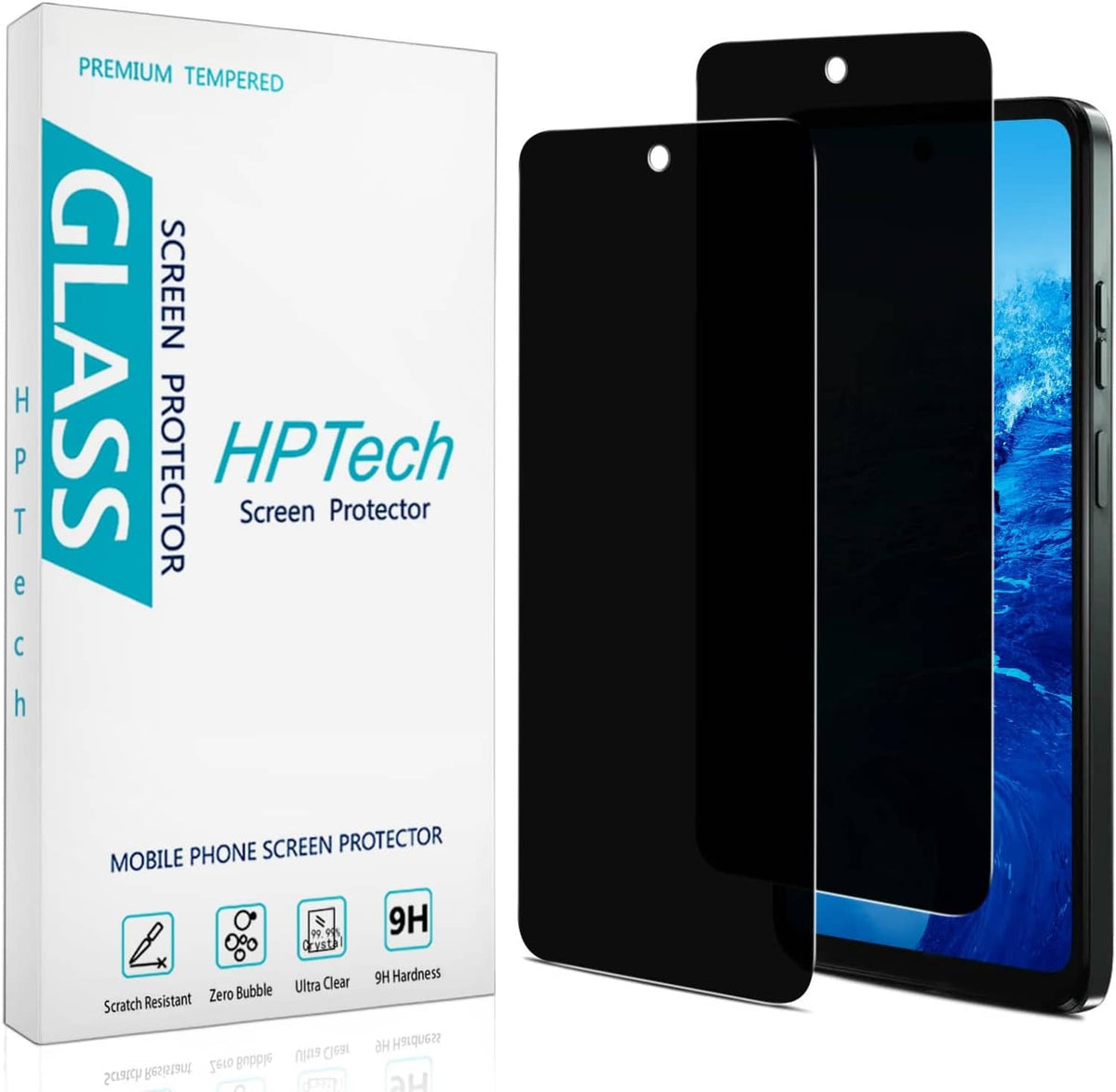 Tempered glass screen protector set with two black films for smartphone display