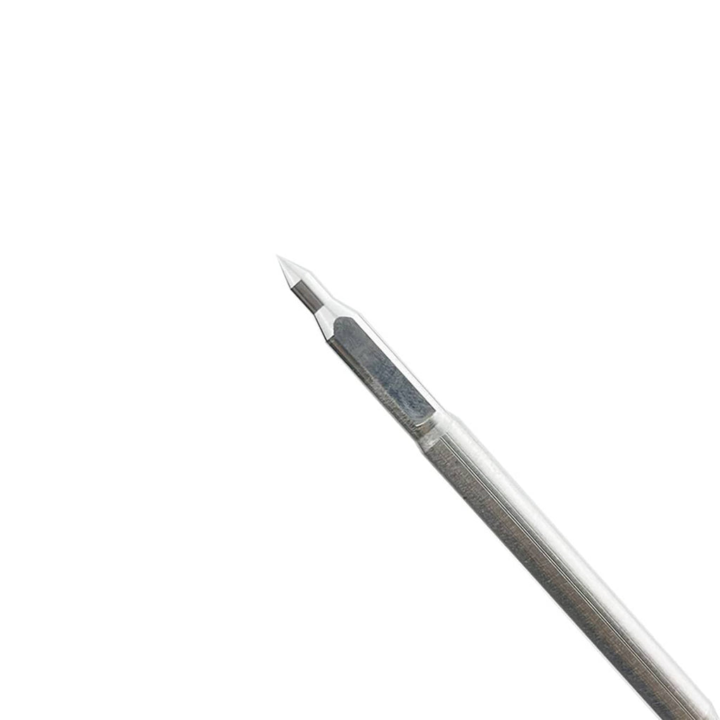 Pivot alignment tool, side view of beveled tip and metal shaft