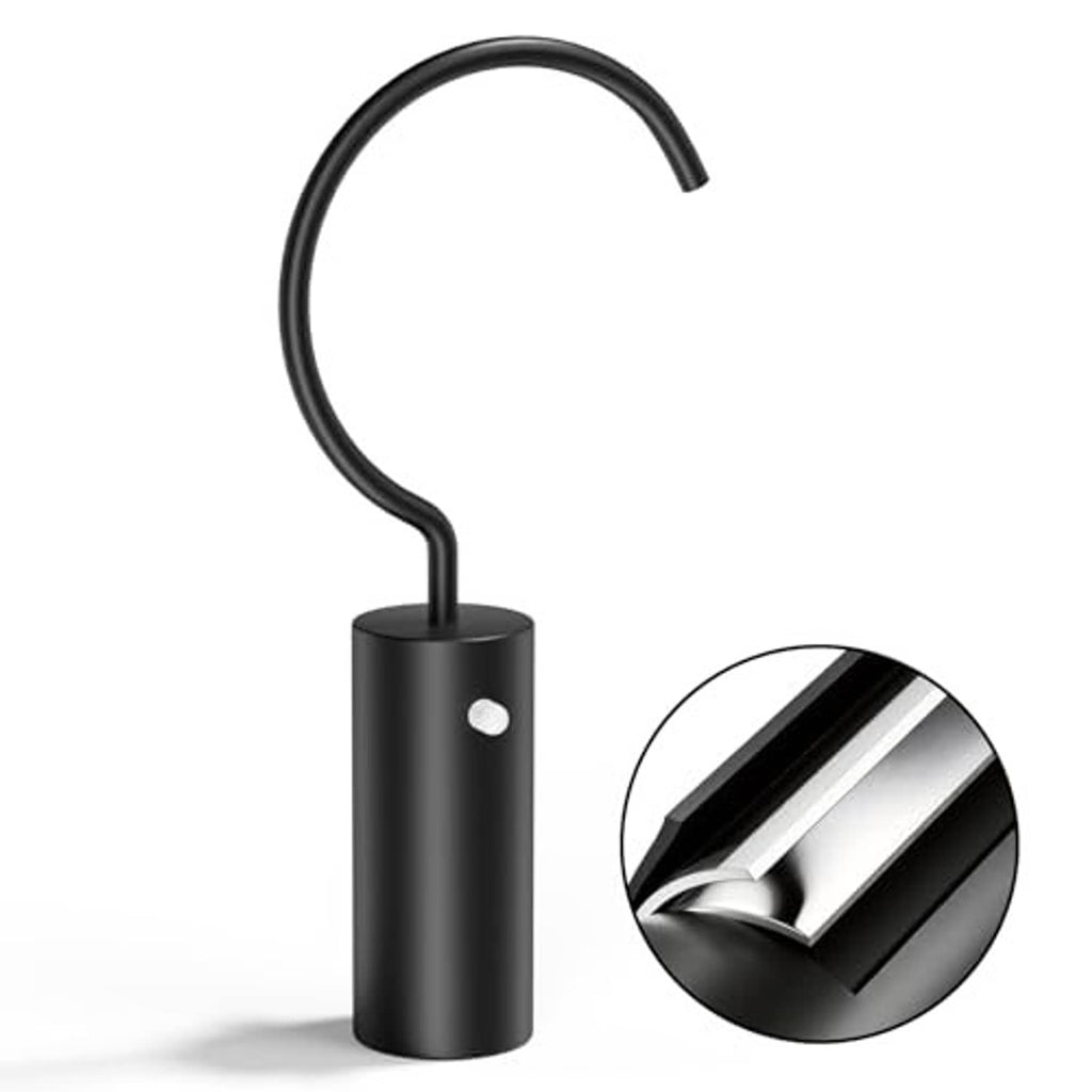 Black pool cleaner hook with curved top and black cylindrical grip