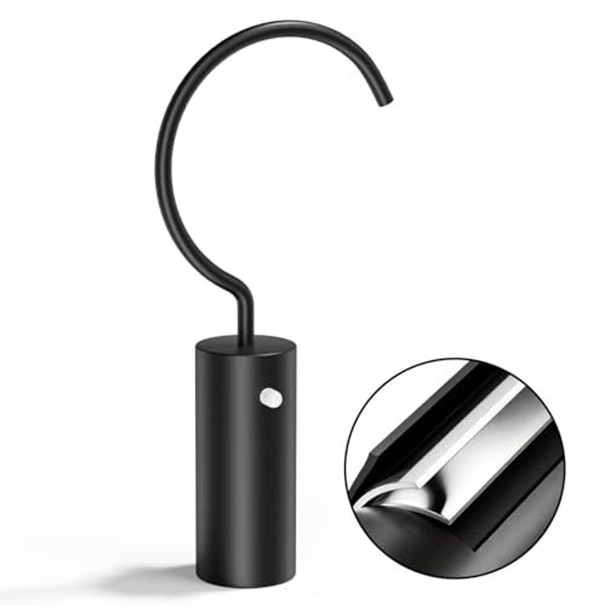 Black pool cleaner hook with curved top and black cylindrical grip