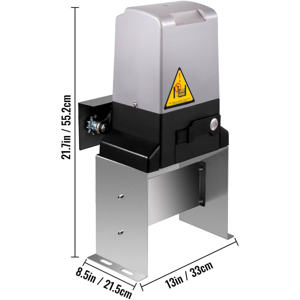 Automatic sliding gate opener with height and base dimension measurements