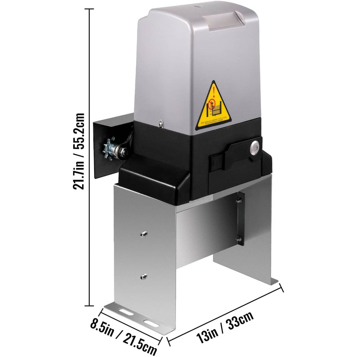 Automatic sliding gate opener with height and base dimension measurements