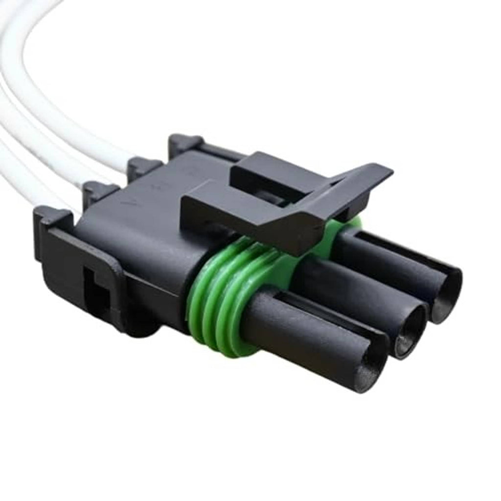 Throttle position sensor connector pigtail, black plug housing with green wire loops
