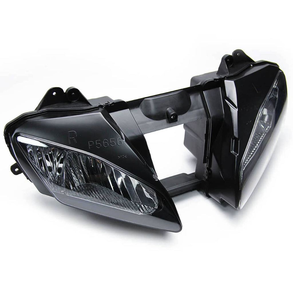 Front headlight assembly with clear projector lens, black bezel, and mounting hardware.