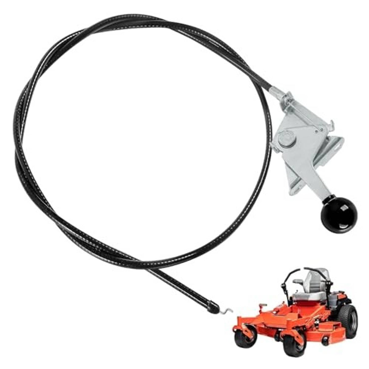Throttle control cable with black braided line and silver trigger-style throttle bracket