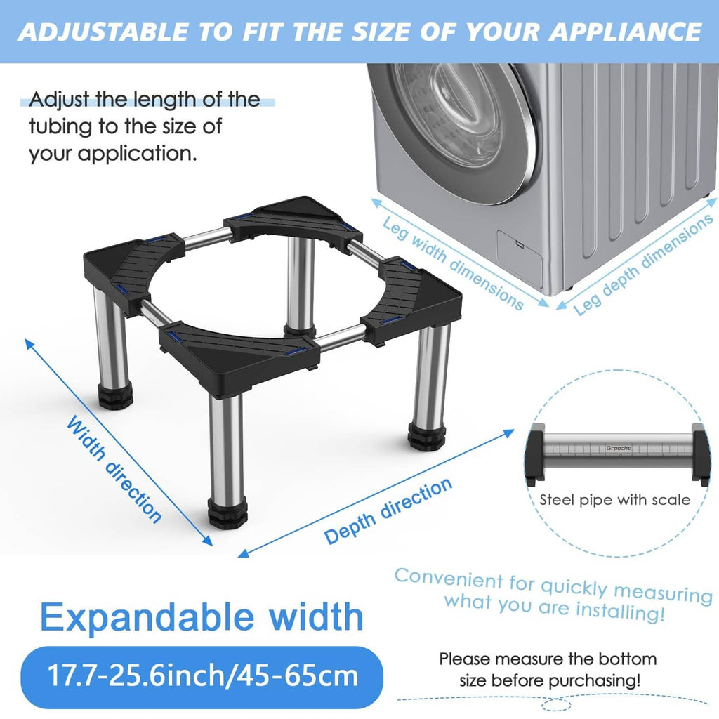 Expandable mini appliance stand frame with black pads and telescopic support legs