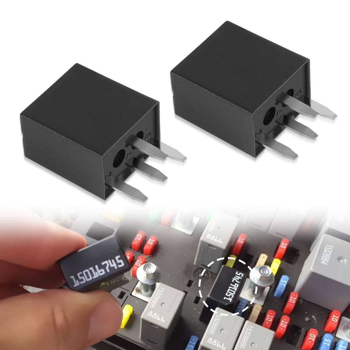 2-pack black headlight relay modules with metal blade terminals