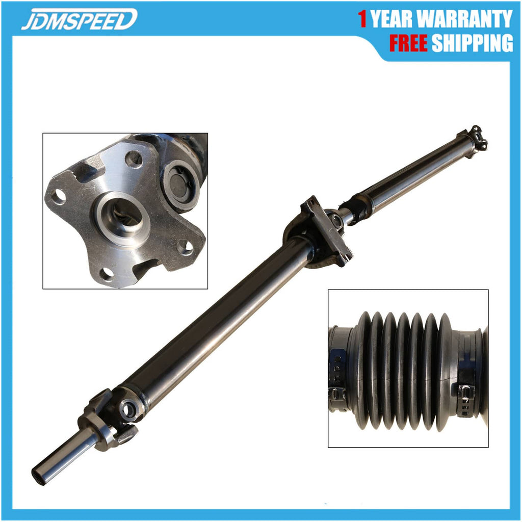 Rear drive shaft assembly with U-joint housing and steel tube, with rubber boot ends