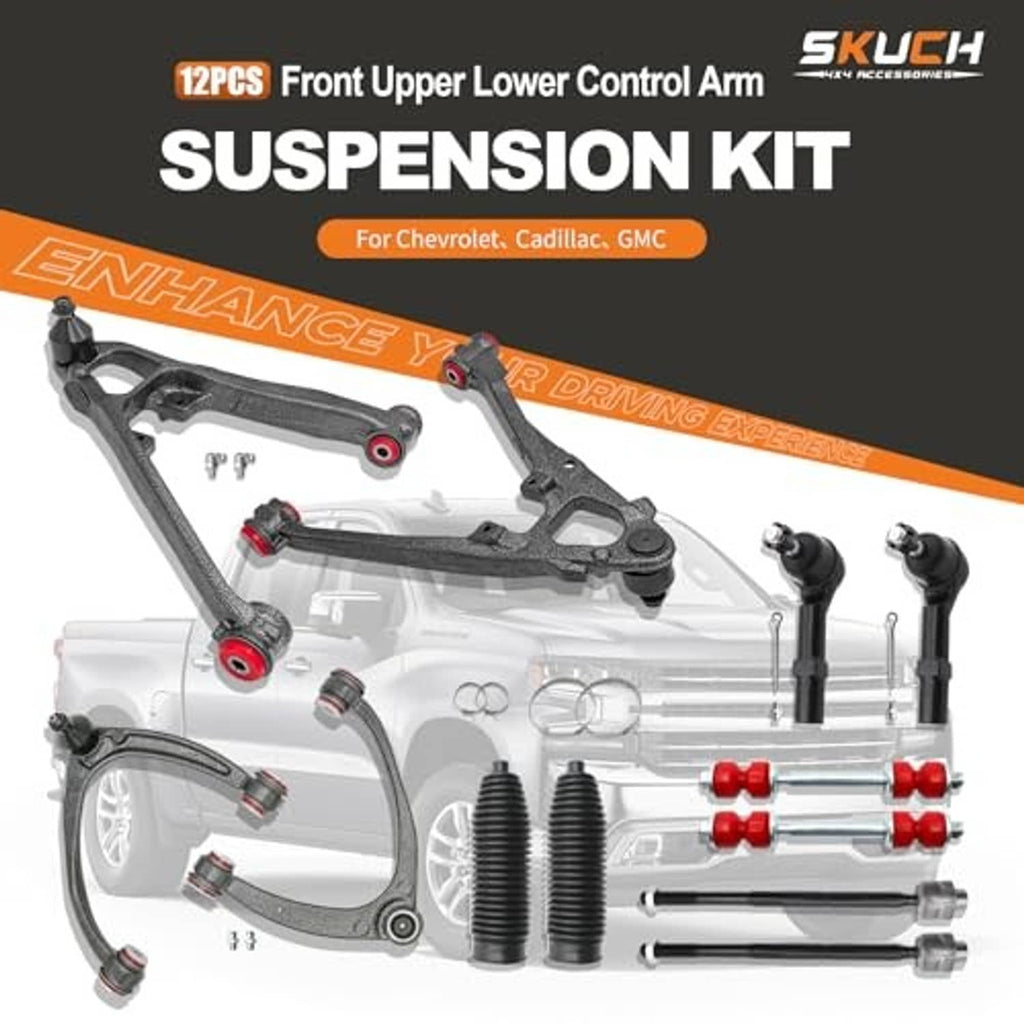 Front upper and lower control arm suspension kit with multiple arms and hardware