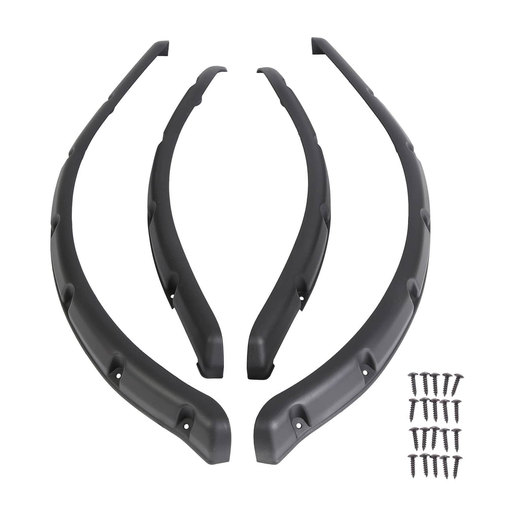 Black golf cart front and rear fender flare set, with mounting screw holes