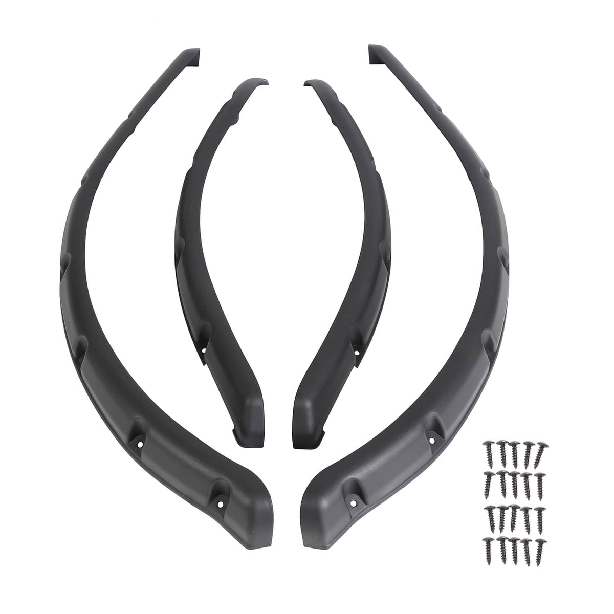 Black golf cart front and rear fender flare set, with mounting screw holes