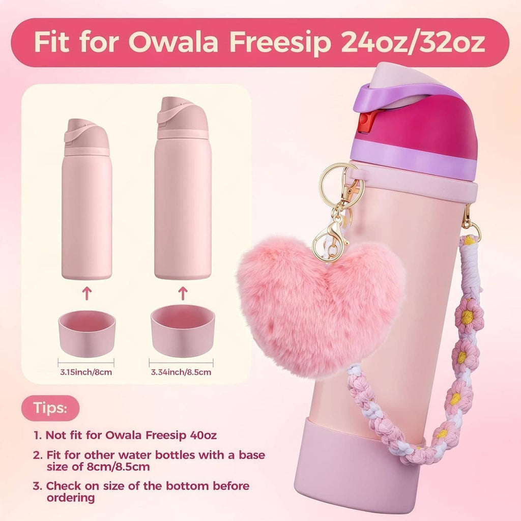 Owala Freesip 32oz lavender and pink accessories set with silicone base and heart plush charm