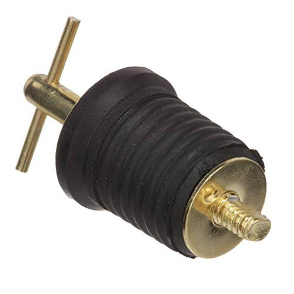 Drain plug T-handle with black ribbed rubber body and brass threaded end
