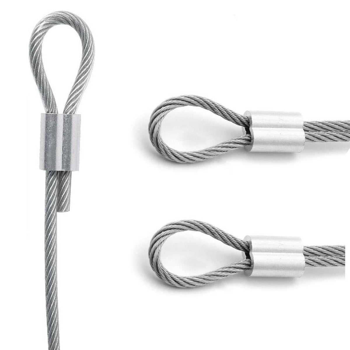 Aluminum loop cable ferrule sleeve holding a steel wire loop connector
