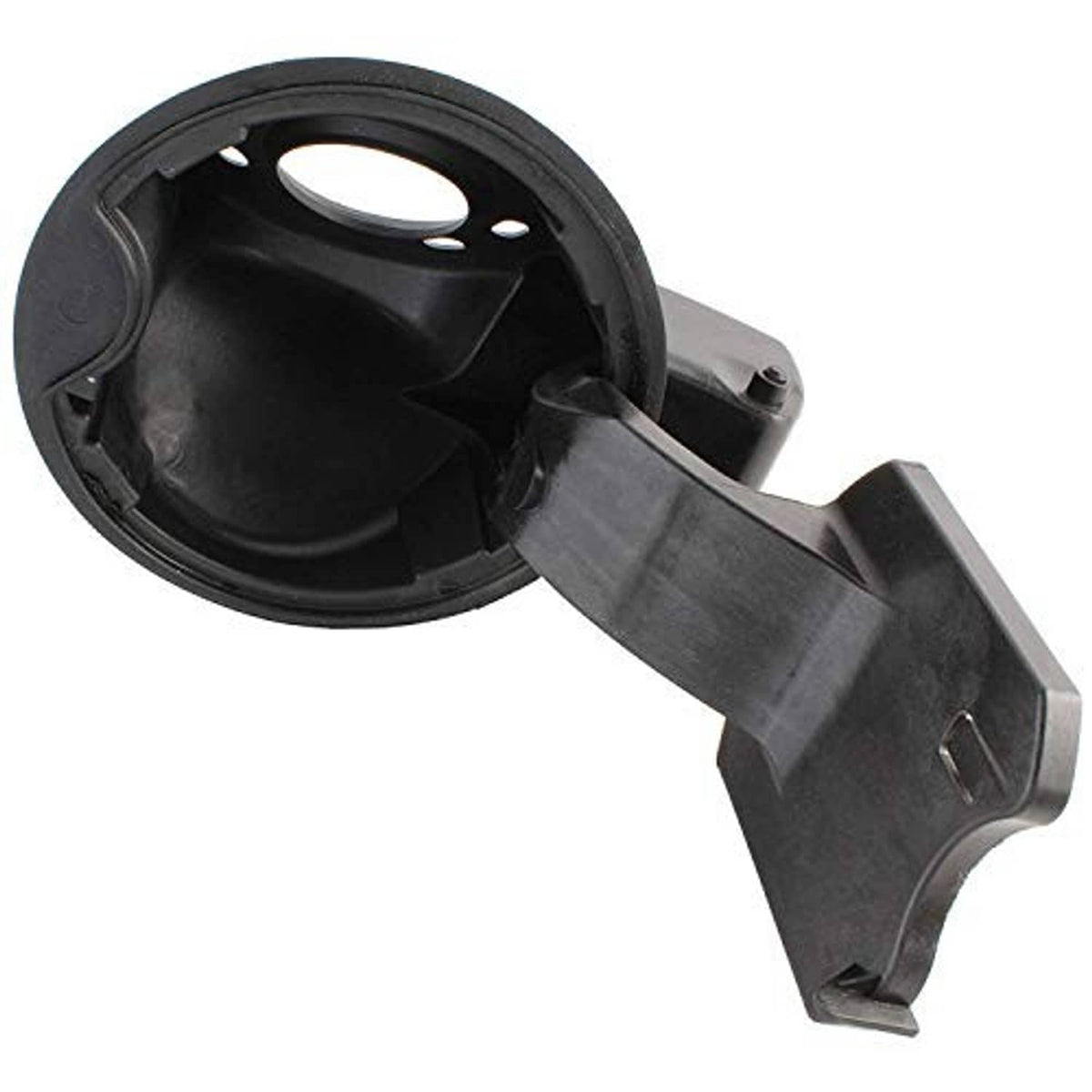 Fuel filler door housing pocket assembly, black housing with gray bracket and mounting tab
