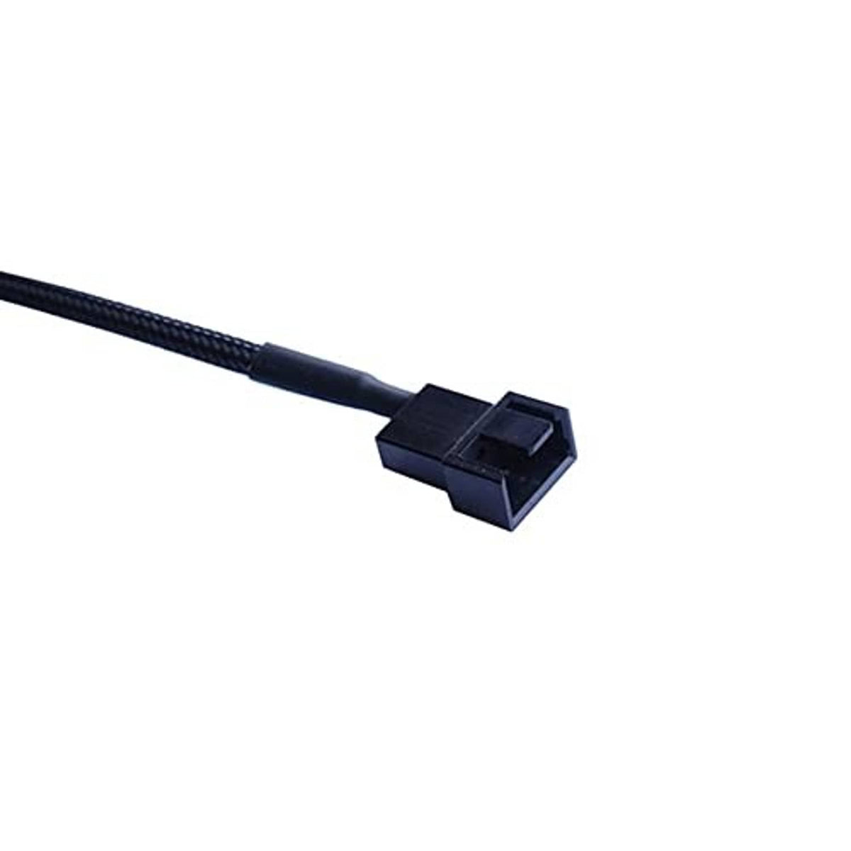 Black connector housing on braided fan power adapter cable end