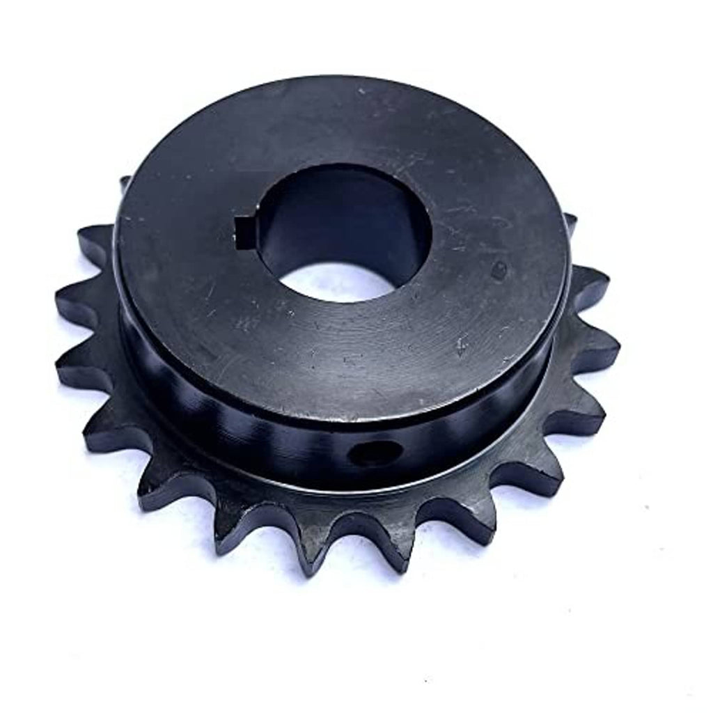 #40 roller chain sprocket top view, dark steel teeth around center bore
