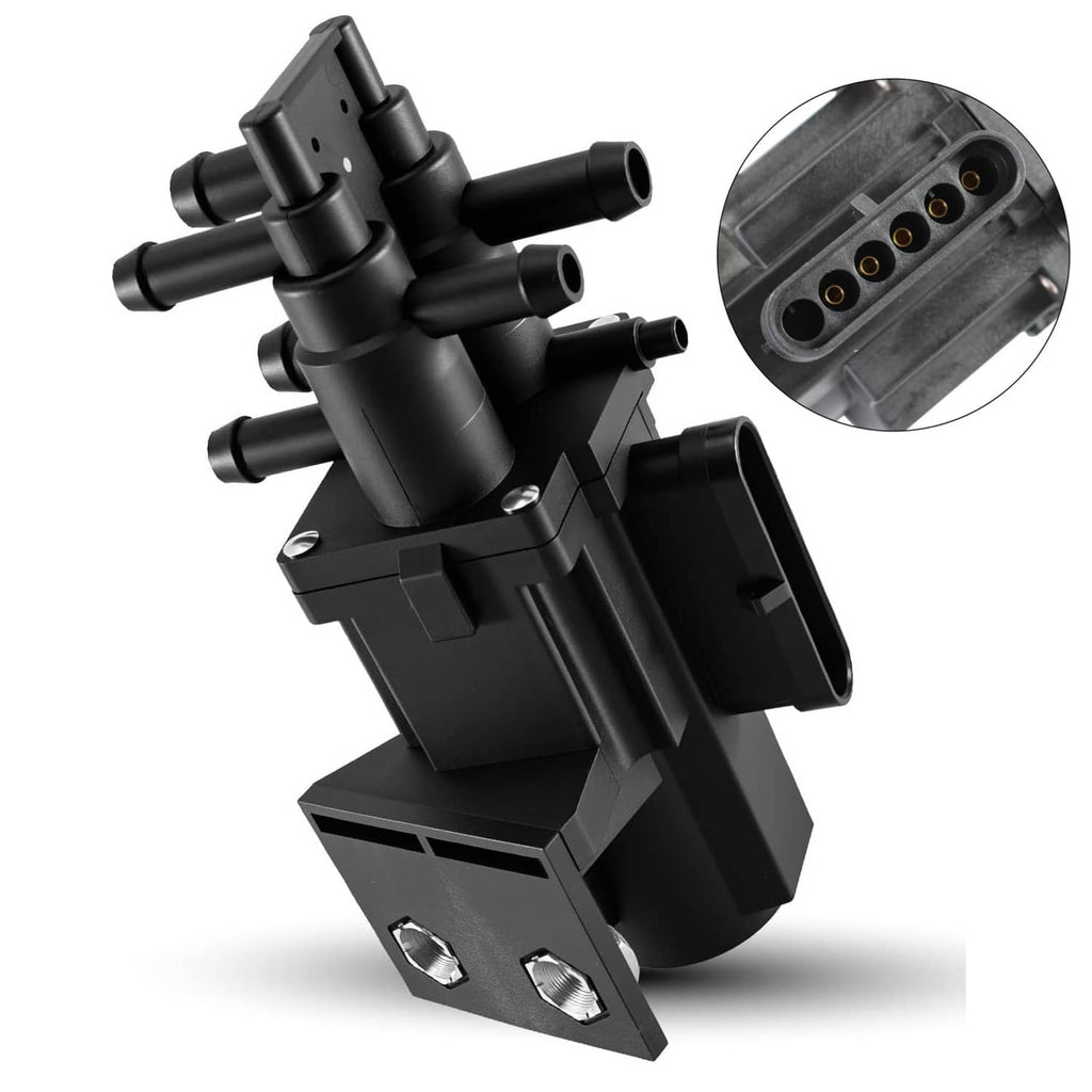 6-port fuel tank selector valve with multiple hose outlets and mounting bracket