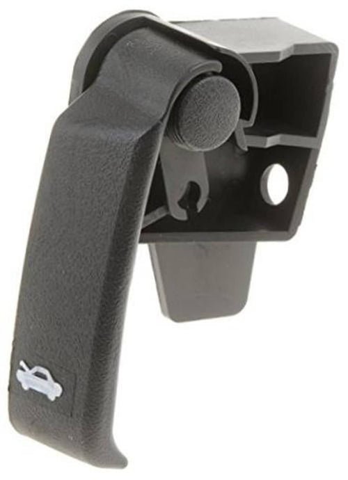 Black hood release handle with mounting bracket and textured grip