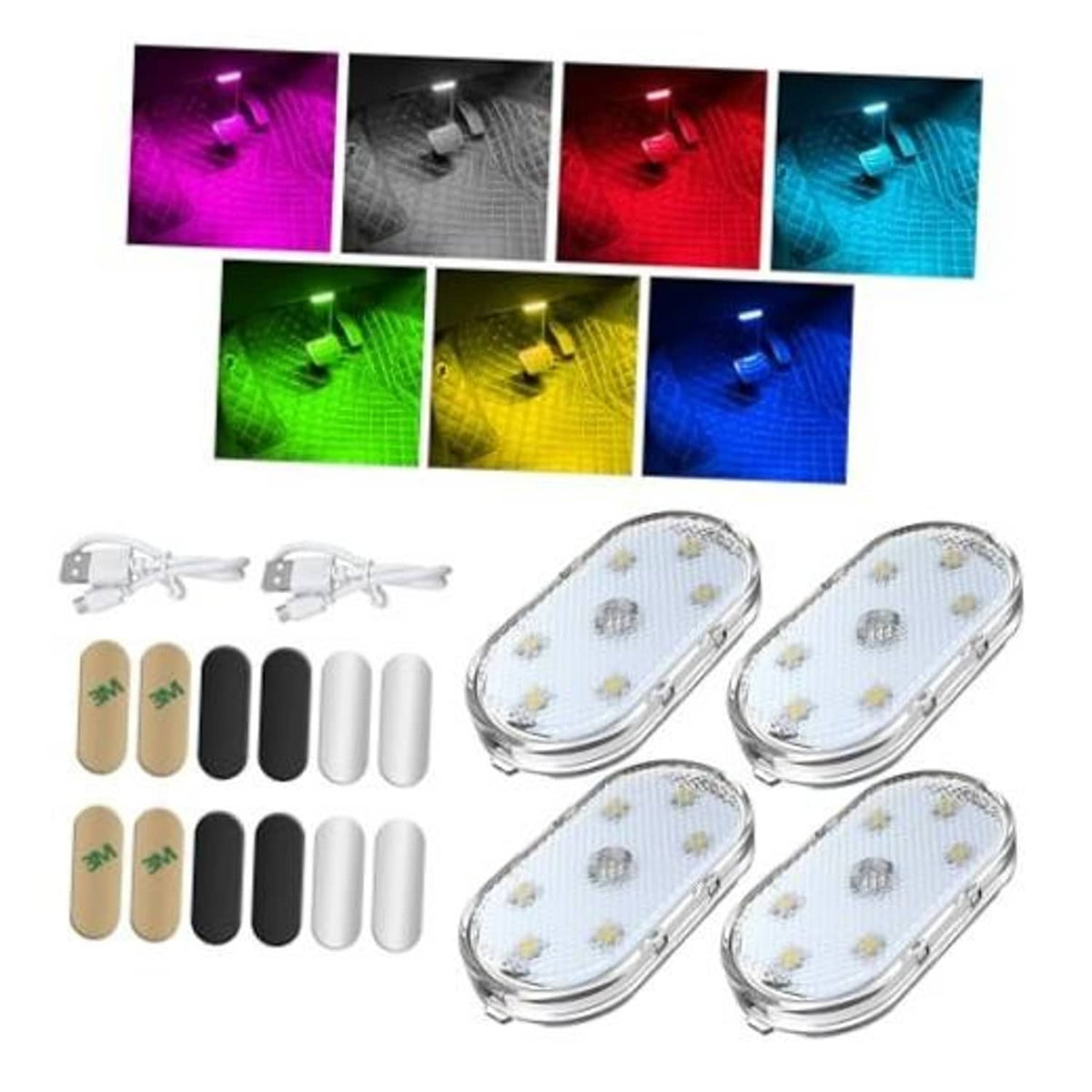 Four oval magnetic LED interior lights with multicolor glow and spare magnetic plates