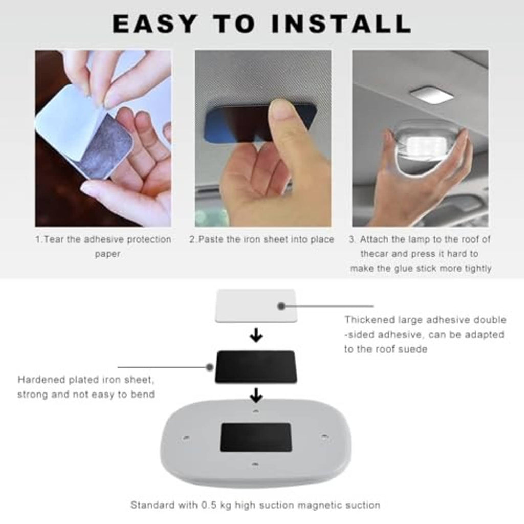 Black magnetic dome LED roof light with double-sided adhesive sheets