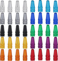 40-piece Presta valve cap set in assorted colors, knurled metal top and grip