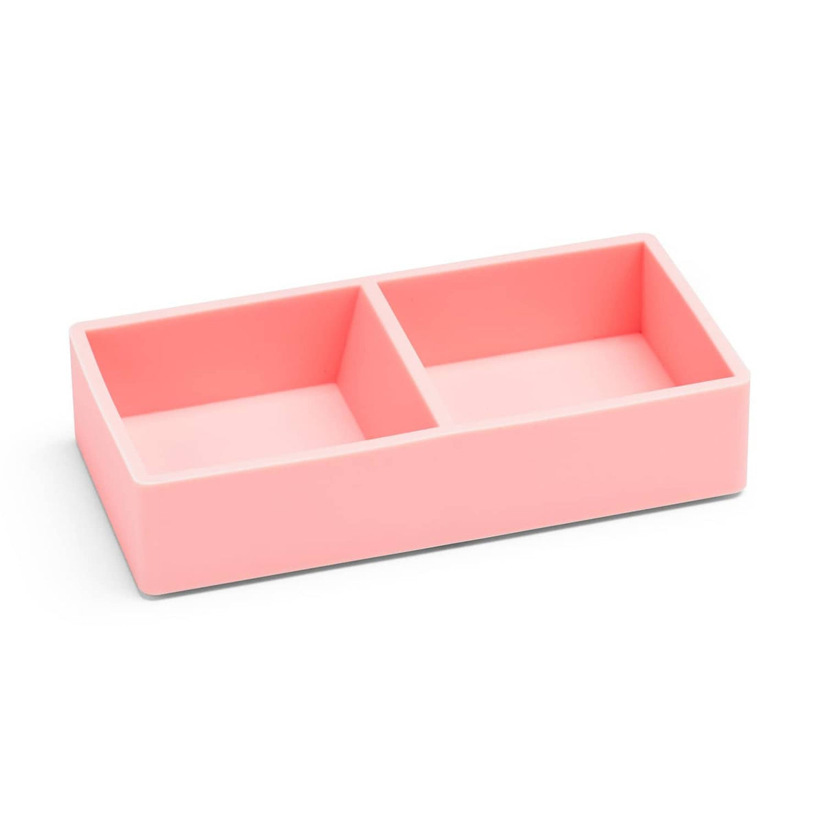 Blush pink desk organizer tray with two compartments, stackable design