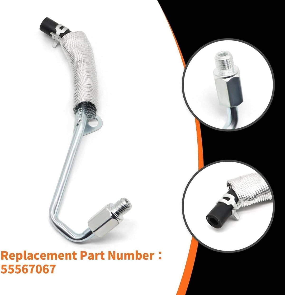 Turbo coolant return hose line with metal pipe section and braided hose with clamp