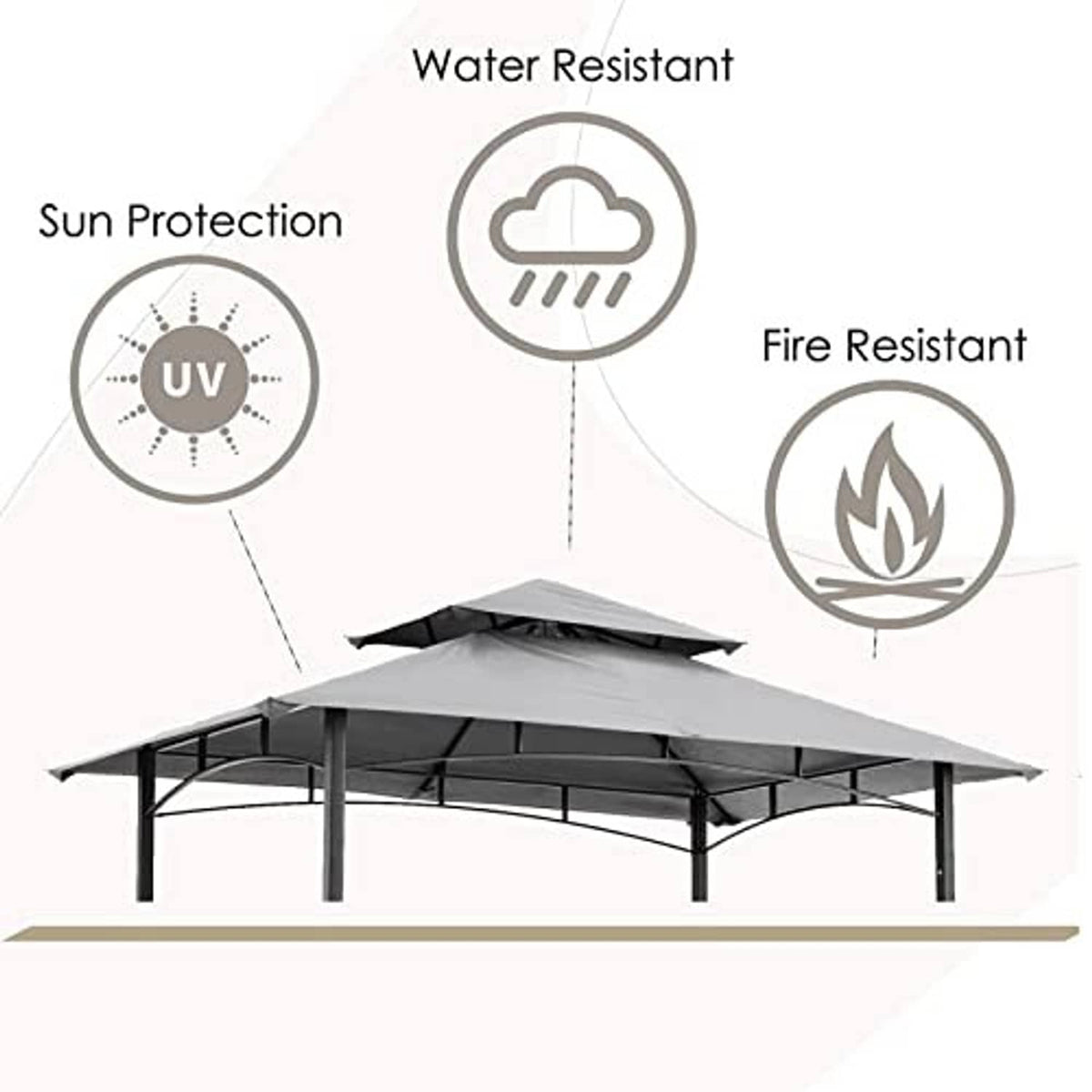 Gray replacement canopy roof with vented top for grill gazebo shelter