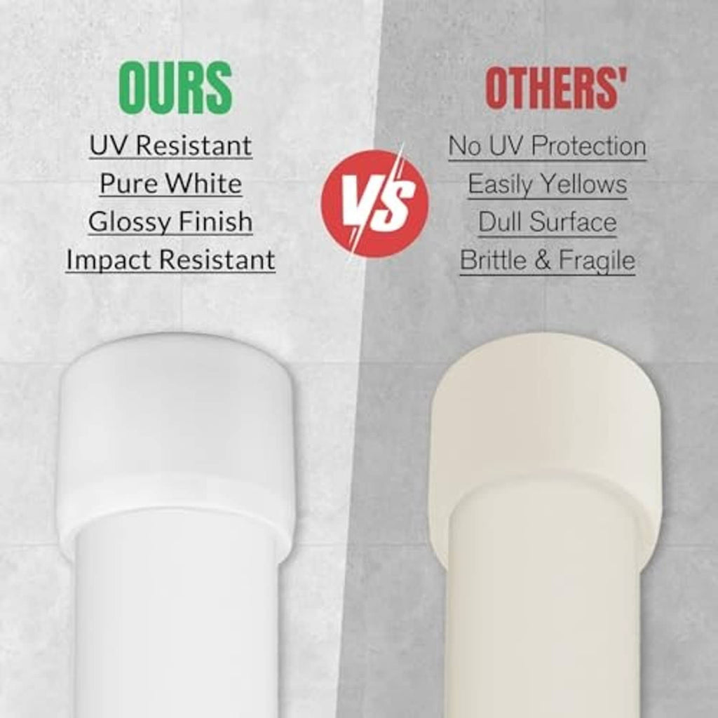 White PVC pipe end plug caps, rounded cylinder shapes with interior openings