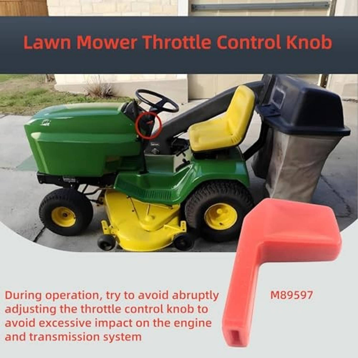 Red throttle control knob, angled lever with rectangular end opening.