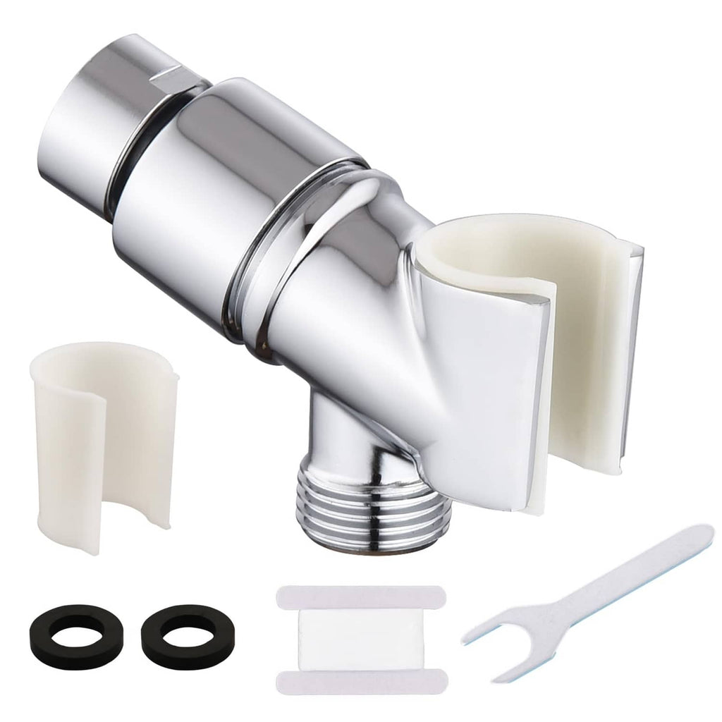 Chrome shower head holder with card-slot inserts and threaded outlet