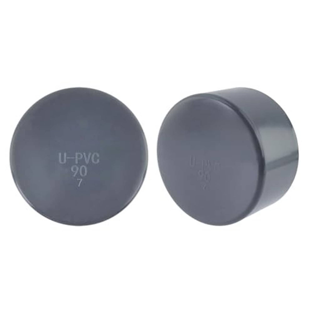 Round PVC pipe end cap plugs, dark gray, flat sealing faces