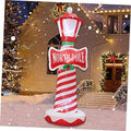 6 ft inflatable Christmas lighthouse with glowing lantern, candy-cane stripes, North Pole sign