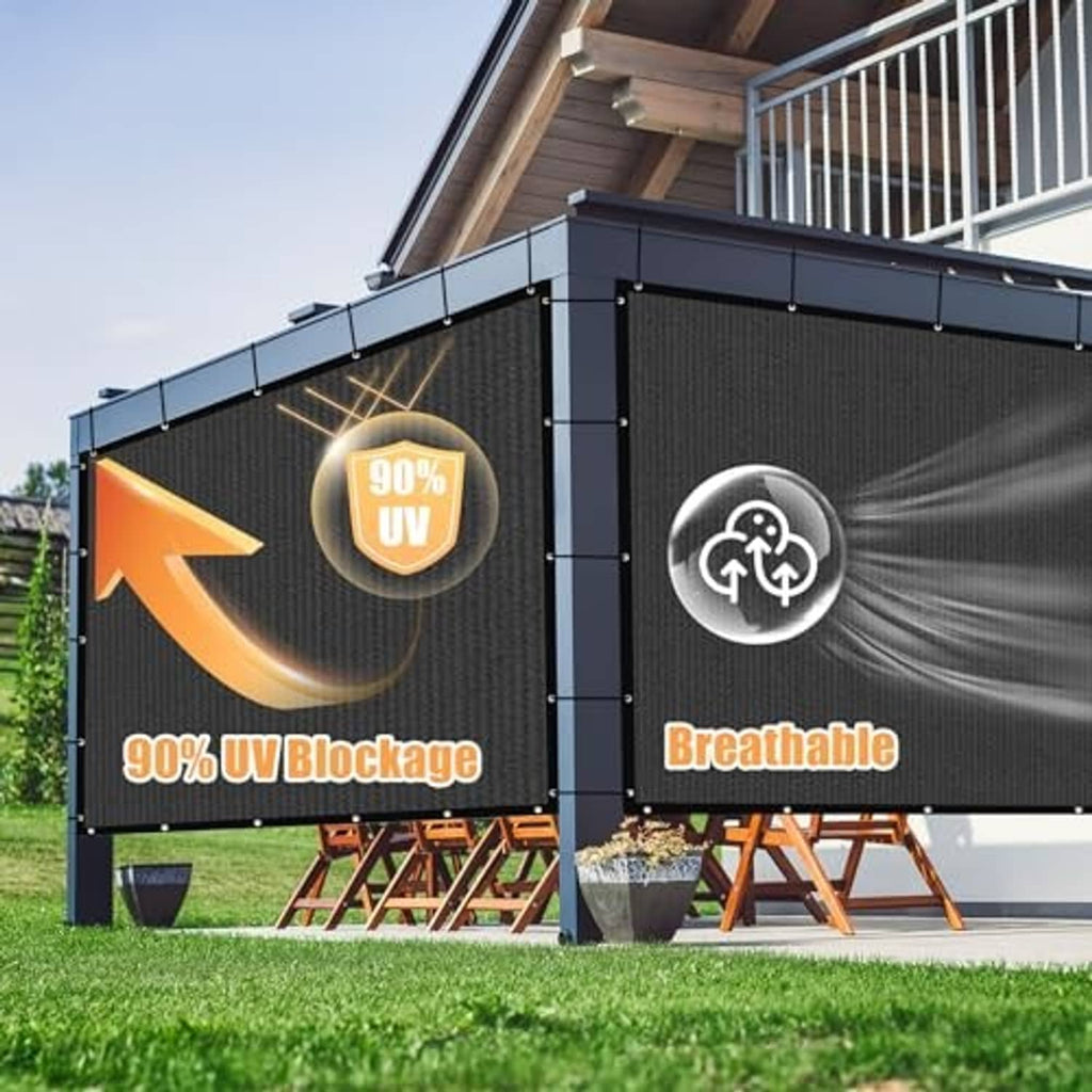 Dark gray pergola shade cover wall, UV protection and breathable mesh design
