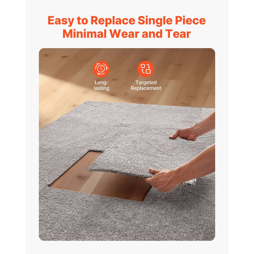 Carpet tile replacement cutout piece placed into an opening on the floor