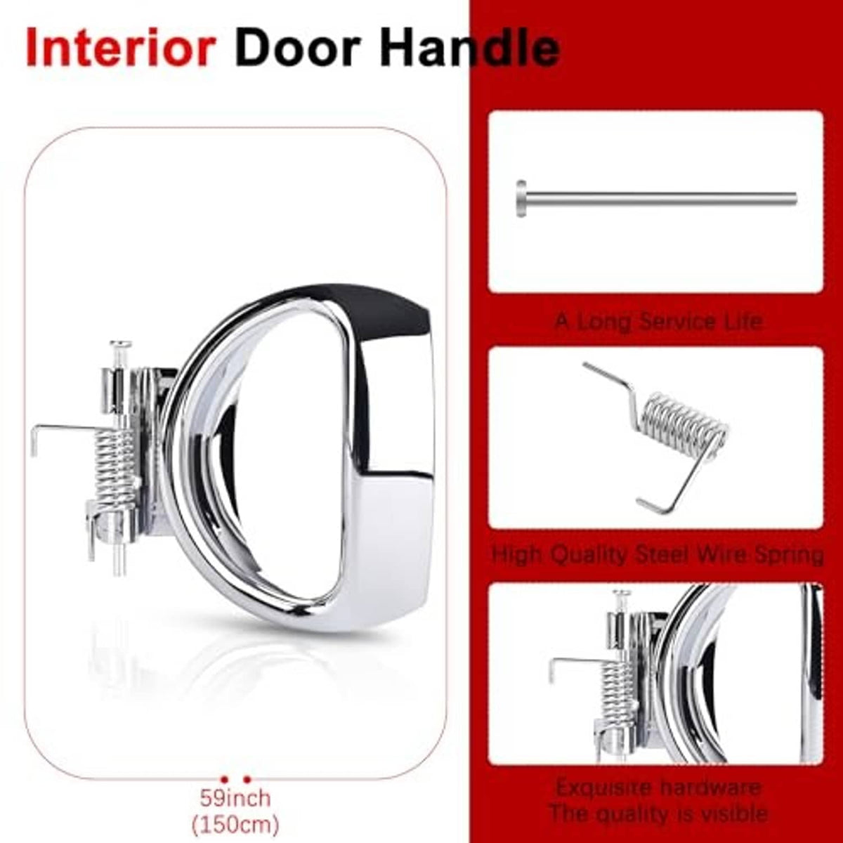 Interior door pull handle kit, chrome handle with steel spring and short rod