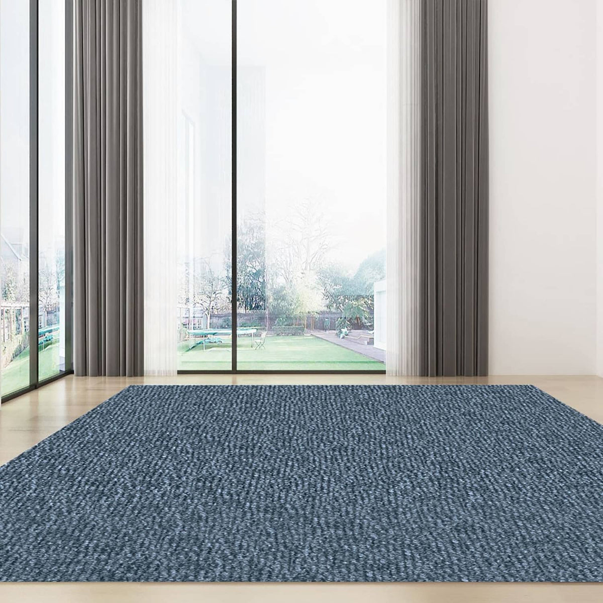 Marine deck rug, dark blue-gray cut-pile rectangular carpet