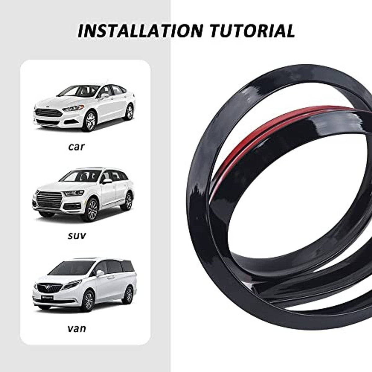 Glossy black trunk spoiler lip ring with red accent stripe for car fit