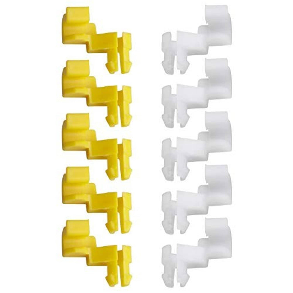 Door lock rod clips, yellow and white plastic connectors (pair set)