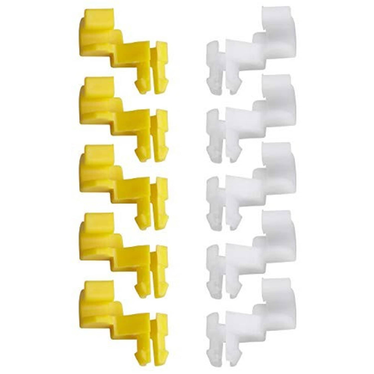 Door lock rod clips, yellow and white plastic connectors (pair set)