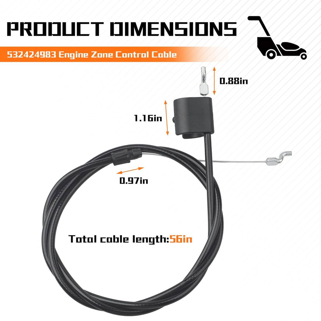 Engine zone control cable replacement with black housing and extended cable