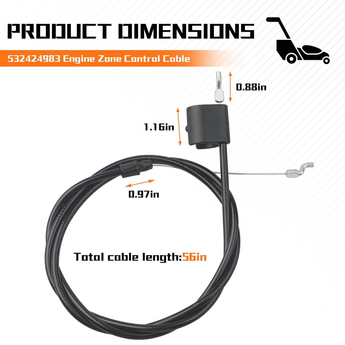 Engine zone control cable replacement with black housing and extended cable